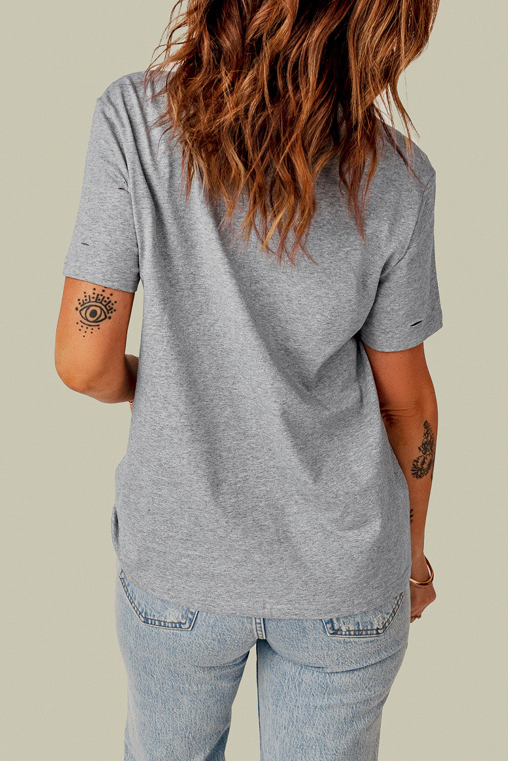 Casual Distressed Round Neck T-Shirt OniTakai