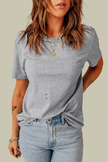 Casual Distressed Round Neck T-Shirt OniTakai