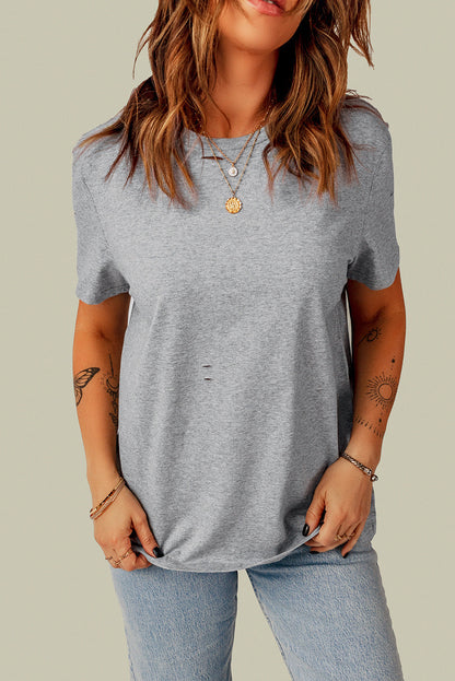 Casual Distressed Round Neck T-Shirt OniTakai