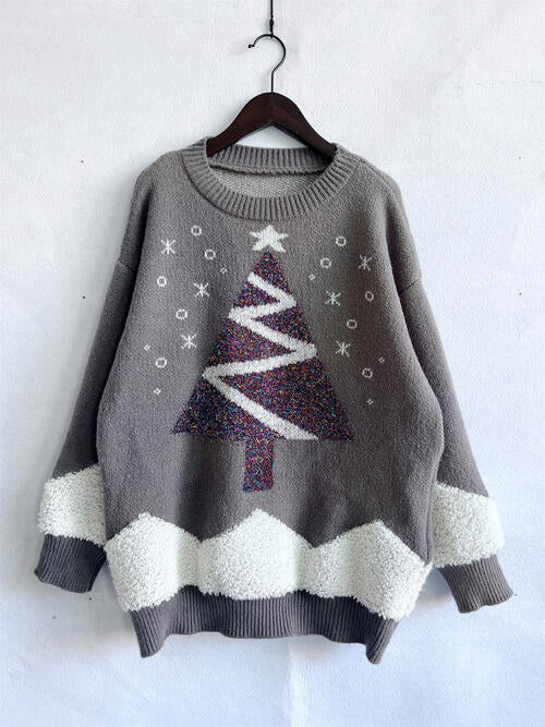 Christmas Tree Graphic Dropped Shoulder Sweater OniTakai