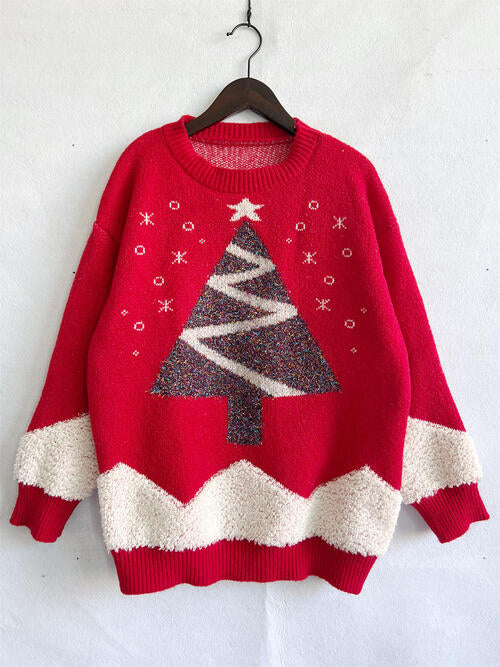 Christmas Tree Graphic Dropped Shoulder Sweater OniTakai