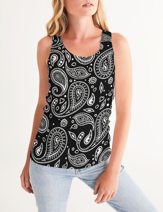 Classic Black And White Paisley Design | Women's Premium Fitted Tank Top OniTakai