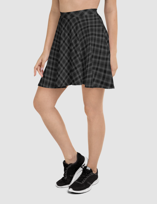 Classic Dark Grey Diagonal Plaid Pattern | Women's Skater Skirt OniTakai