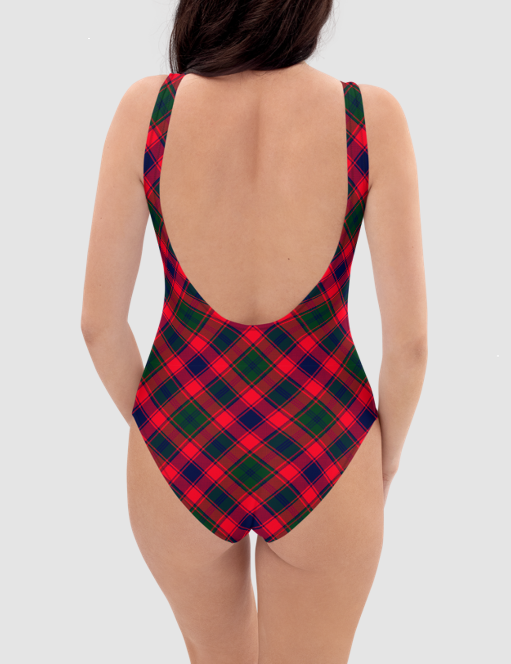 Classic Dark Red Diagonal Plaid Pattern | Women's One-Piece Swimsuit OniTakai