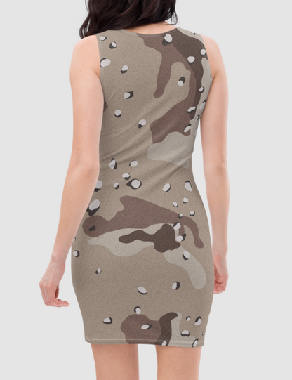 Classic Desert Storm Camouflage Print | Women's Sleeveless Fitted Sublimated Dress OniTakai