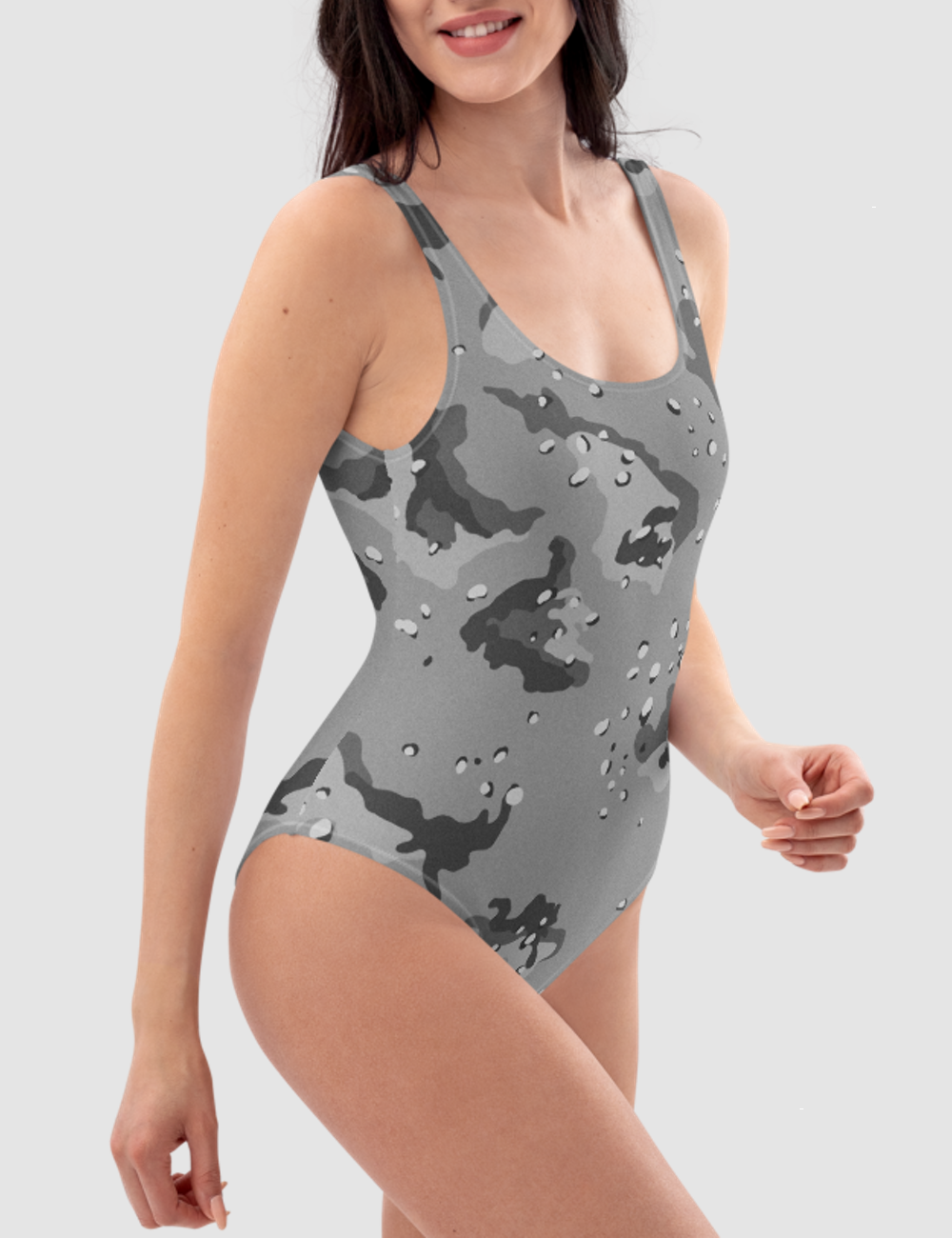 Classic Grey Desert Storm Camouflage Print | Women's One-Piece Swimsuit OniTakai