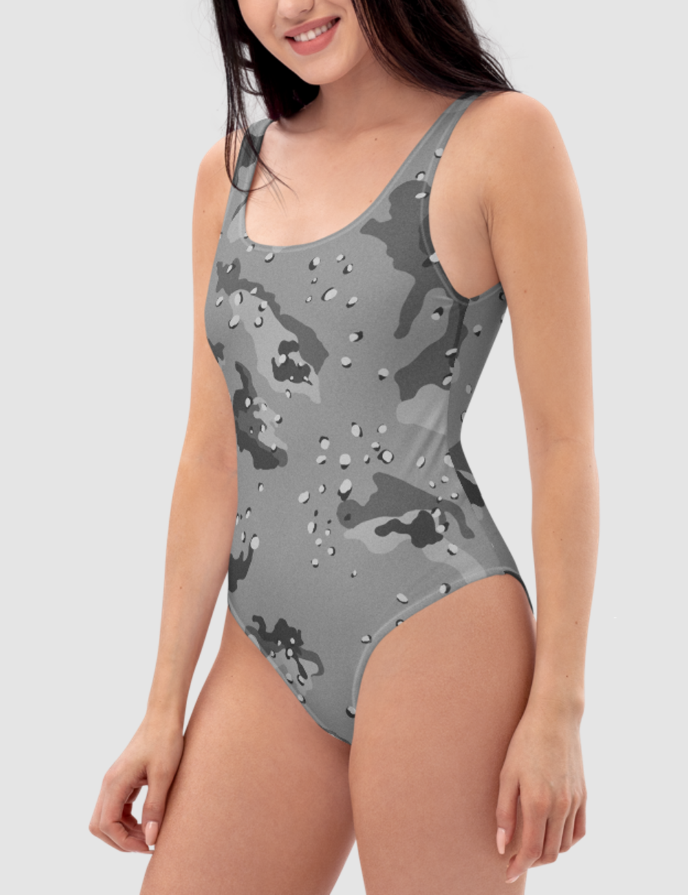 Classic Grey Desert Storm Camouflage Print | Women's One-Piece Swimsuit OniTakai