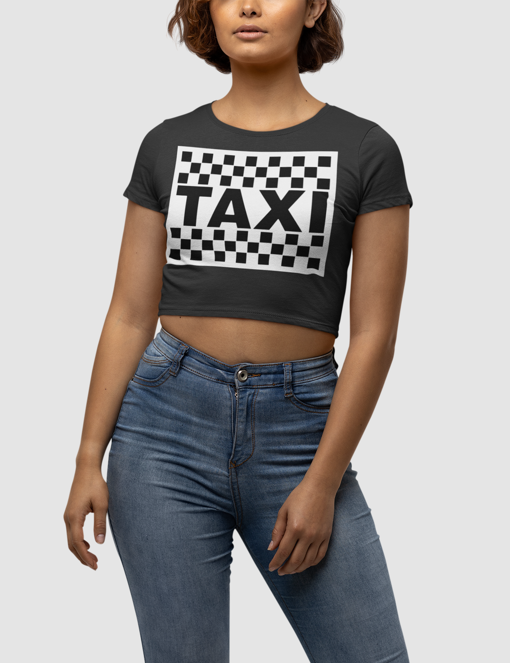 Classic Taxi Sign Women's Fitted Crop Top T-Shirt OniTakai