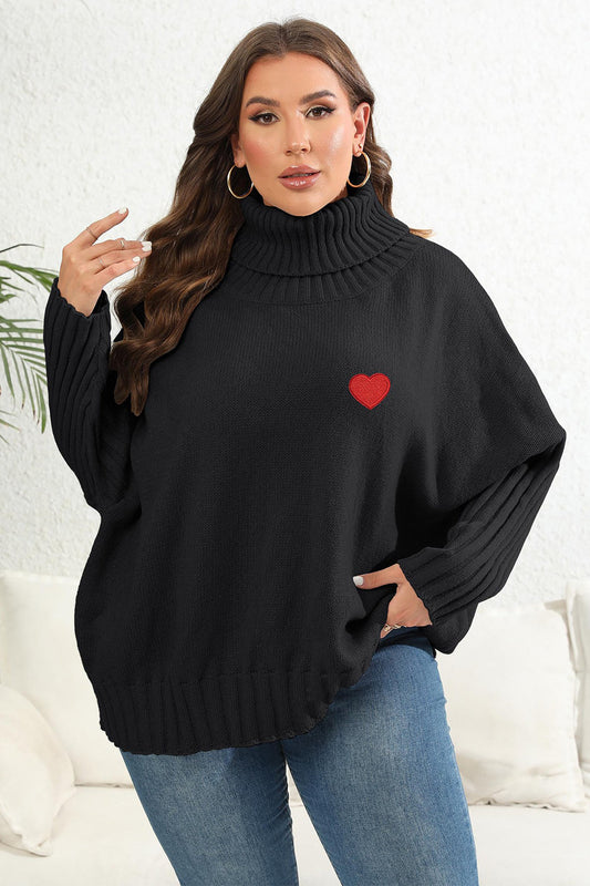 Classy Heart Plus Size Turtle Neck Long Sleeve Sweater OniTakai