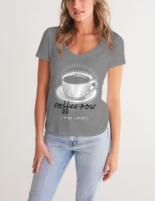 Coffee Now Wine Later | Women's V-Neck T-Shirt OniTakai