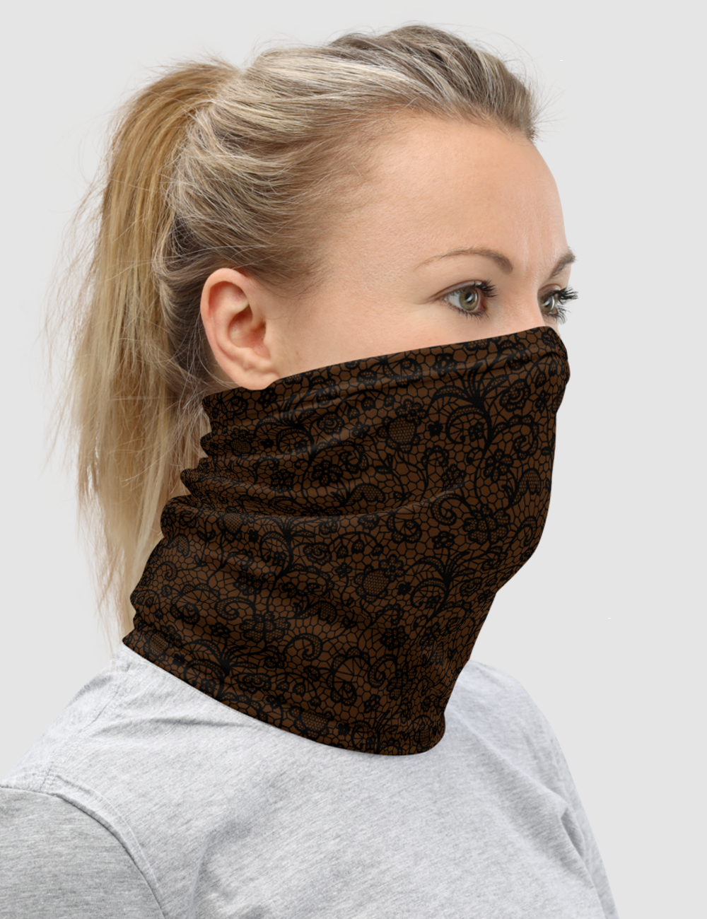 Coffee Style Faux Lace Crochet Print Pattern | Neck Gaiter Face Mask OniTakai