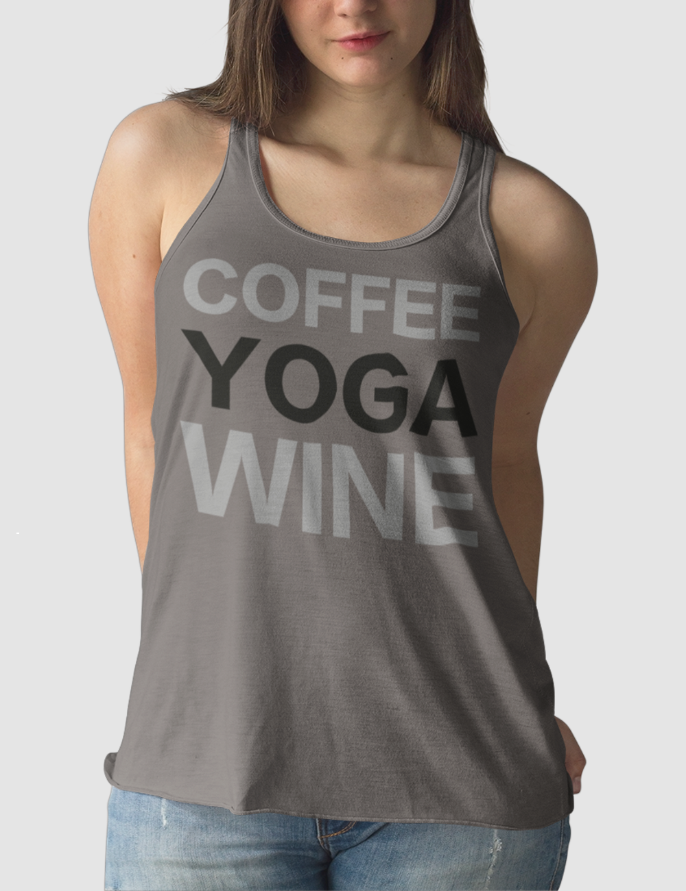 Coffee Yoga Wine | Women's Cut Racerback Tank Top OniTakai