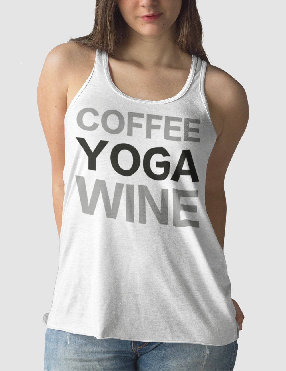 Coffee Yoga Wine | Women's Cut Racerback Tank Top OniTakai
