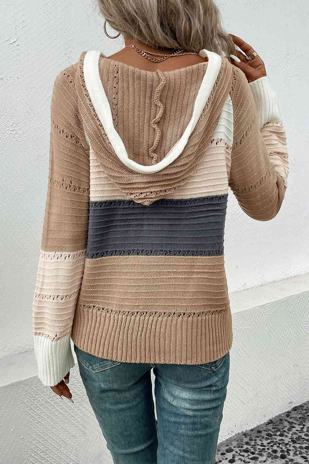 Color Block Drawstring Hooded Sweater OniTakai