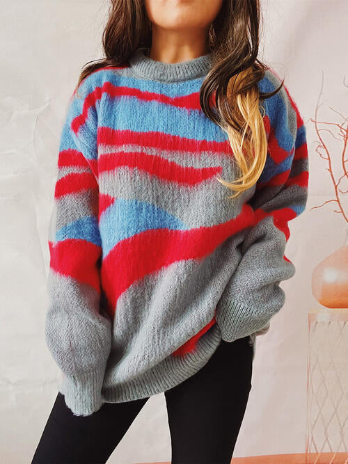 Color Block Round Neck Sweater OniTakai