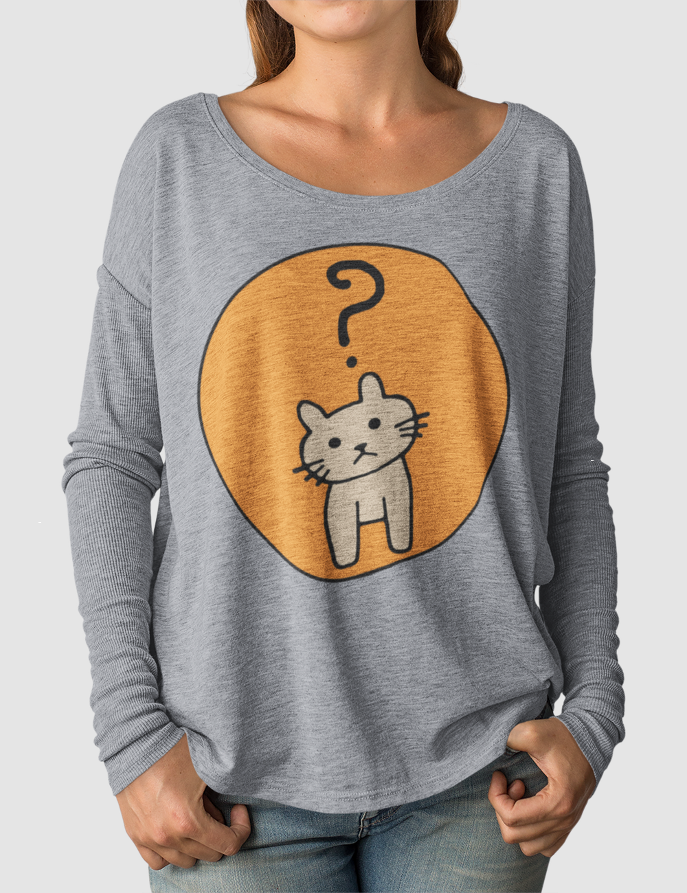 Confused Cat | Women's Flowy Long Sleeve Shirt OniTakai