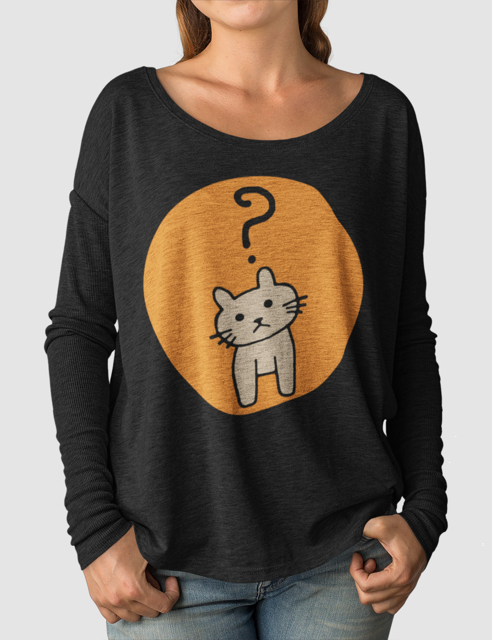 Confused Cat | Women's Flowy Long Sleeve Shirt OniTakai