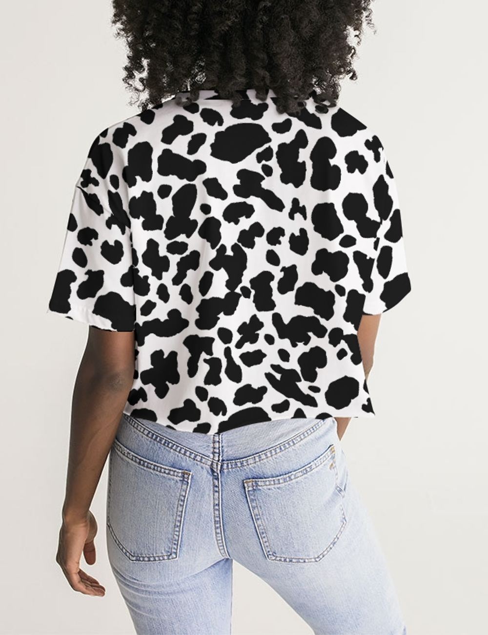 Cow Print Women's Oversized Crop Top T-Shirt OniTakai