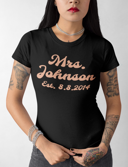 Customizable Mrs. Bridal Celebratory Women's Cut T-Shirt OniTakai