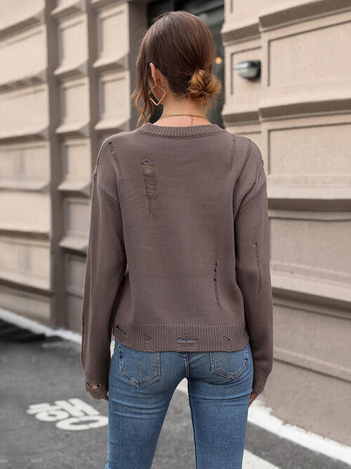 Cutout Round Neck Long Sleeve Sweater OniTakai