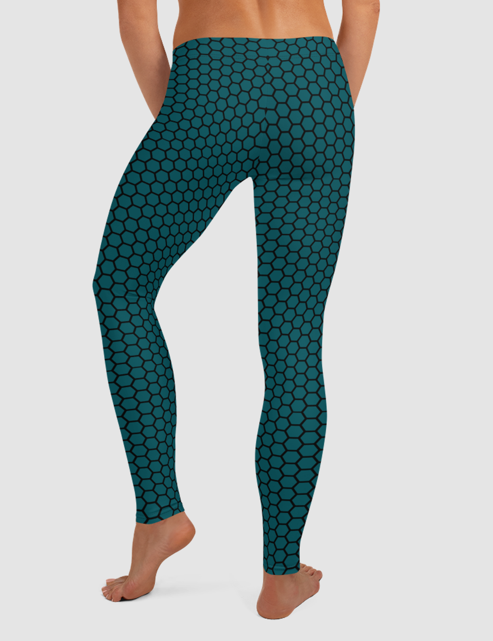 Dark Emerald Honeycomb Grid Pattern | Women's Standard Yoga Leggings OniTakai