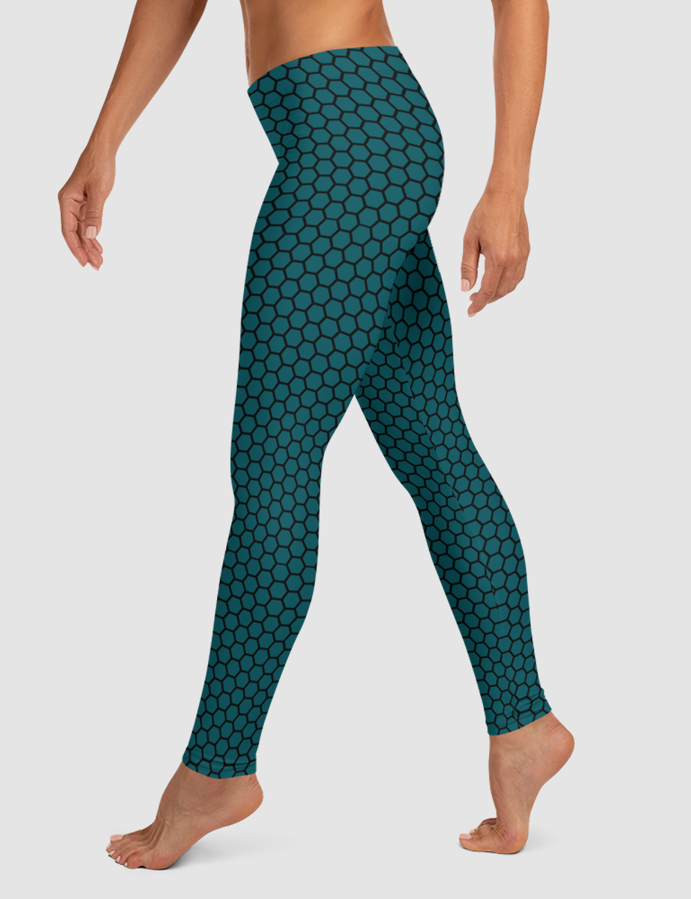 Dark Emerald Honeycomb Grid Pattern | Women's Standard Yoga Leggings OniTakai