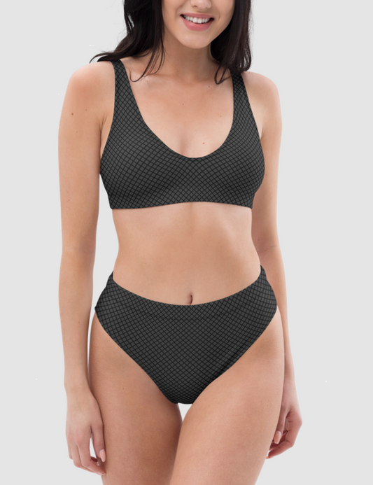 Dark Fishnet Grid Pattern | Women's Essential High-Waisted Bikini OniTakai