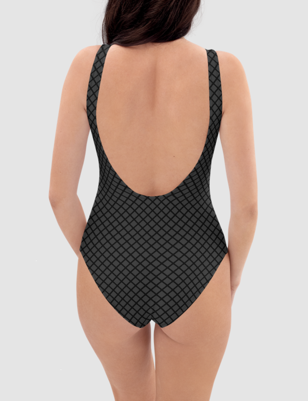 Dark Fishnet Grid Pattern | Women's One-Piece Swimsuit OniTakai