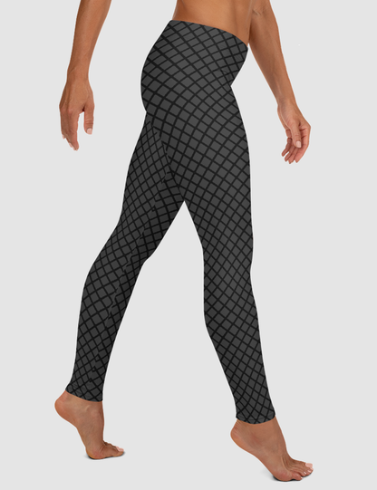 Dark Fishnet Grid Pattern | Women's Standard Yoga Leggings OniTakai