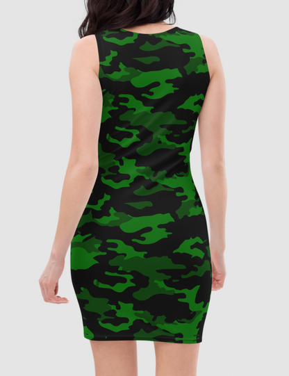 Dark Green Camouflage | Women's Sleeveless Fitted Sublimated Dress OniTakai