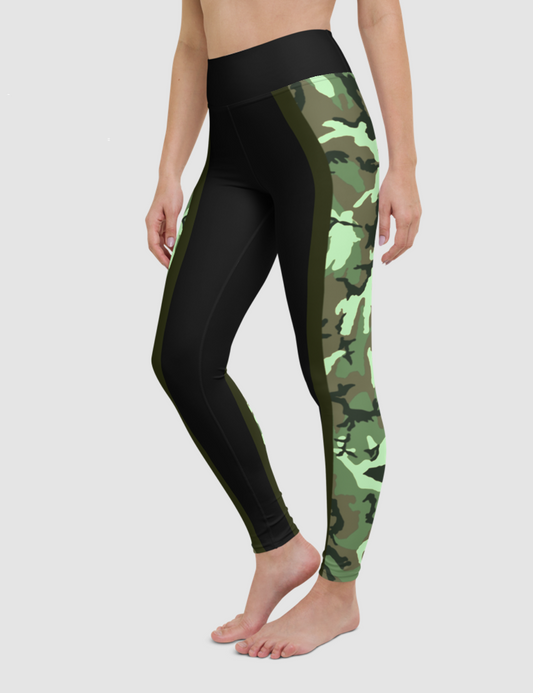 Dark Neon Green Jungle Camouflage Side Lined Composite | Women's High Waist Yoga Leggings OniTakai