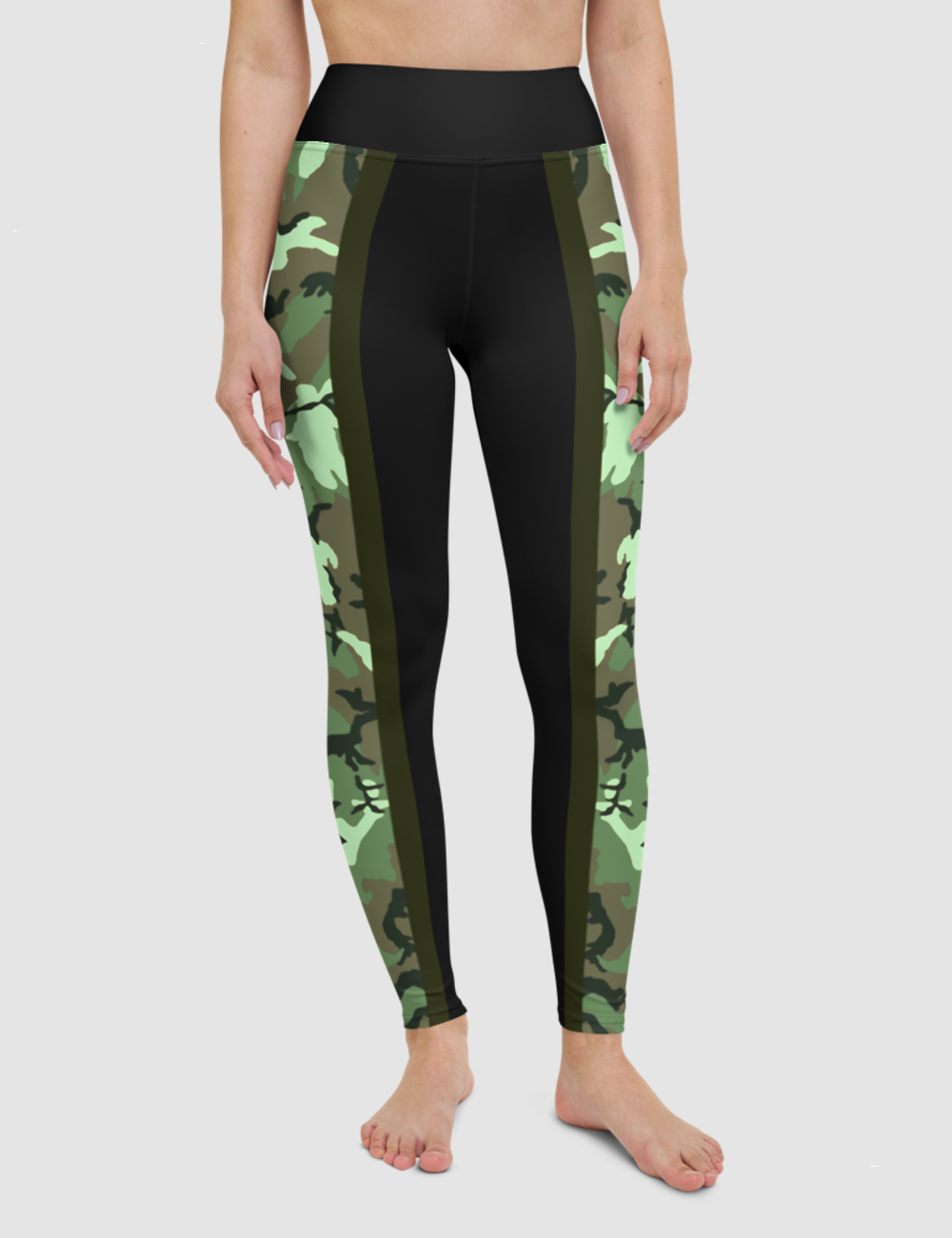 Dark Neon Green Jungle Camouflage Side Lined Composite | Women's High Waist Yoga Leggings OniTakai