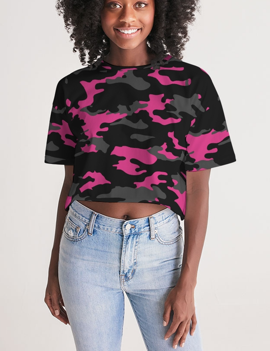 Dark Pink Camouflage | Women's Oversized Crop Top T-Shirt OniTakai