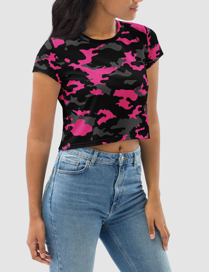 Dark Pink Camouflage Women's Sublimated Crop Top T-Shirt OniTakai