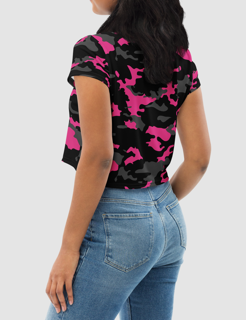 Dark Pink Camouflage Women's Sublimated Crop Top T-Shirt OniTakai