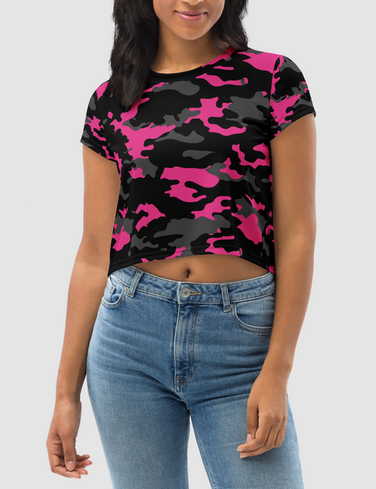 Dark Pink Camouflage Women's Sublimated Crop Top T-Shirt OniTakai
