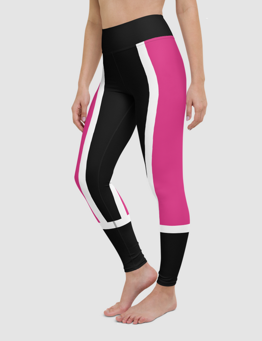 Dark Pink Paneled Contrast | Women's High Waist Yoga Leggings OniTakai