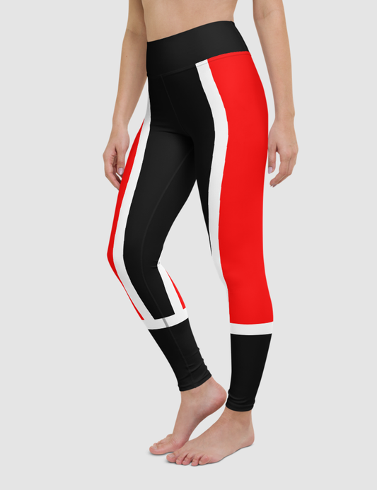 Dark Red Paneled Contrast | Women's High Waist Yoga Leggings OniTakai