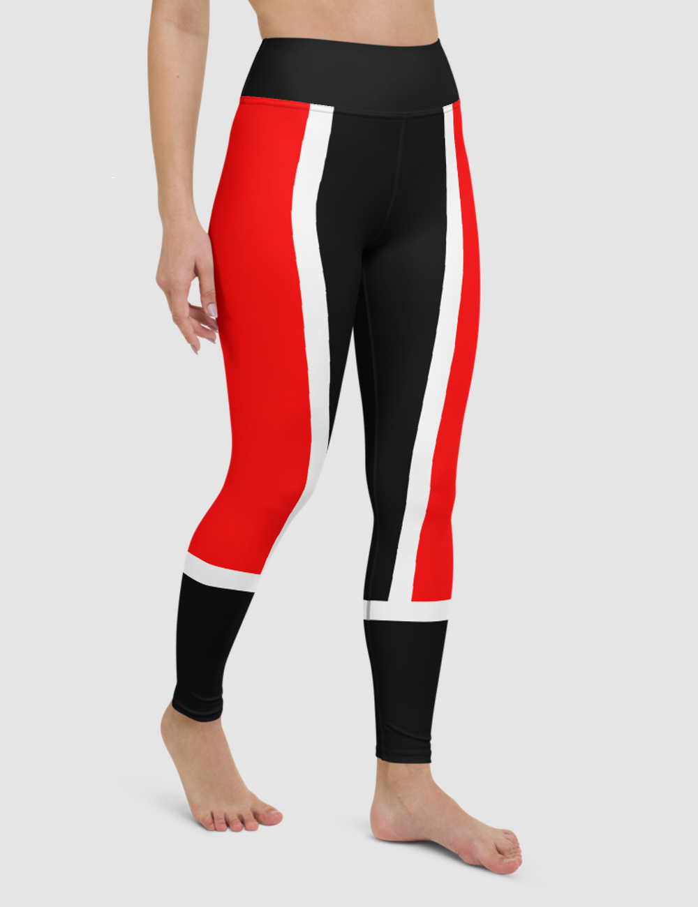 Dark Red Paneled Contrast | Women's High Waist Yoga Leggings OniTakai