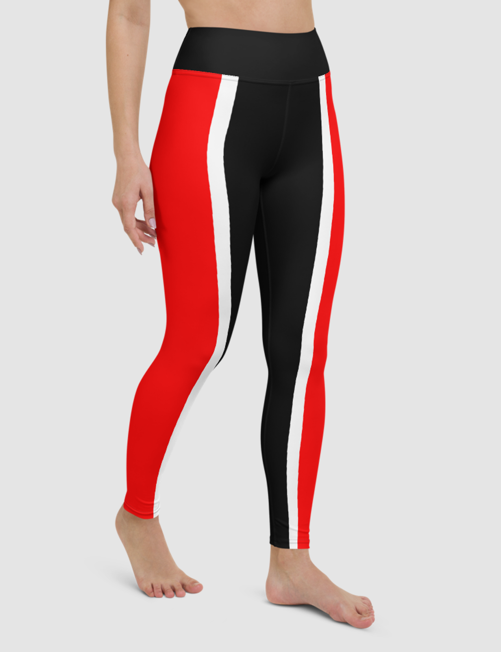 Dark Red Side Lined Contrast | Women's High Waist Yoga Leggings OniTakai
