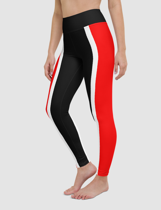 Dark Red Side Lined Contrast | Women's High Waist Yoga Leggings OniTakai