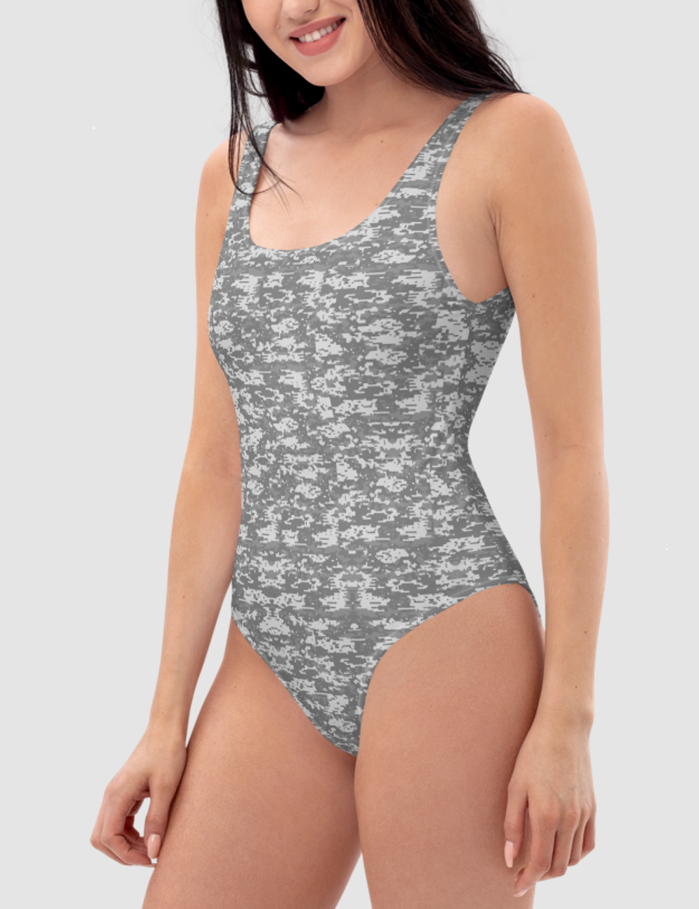 Digital Military Grey Camouflage Print | Women's One-Piece Swimsuit OniTakai