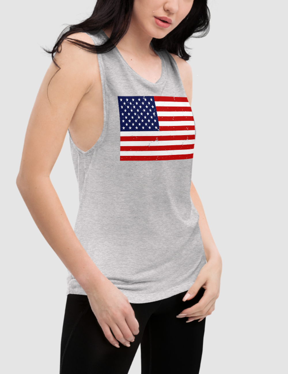 Distressed American Flag | Women's Muscle Tank Top OniTakai