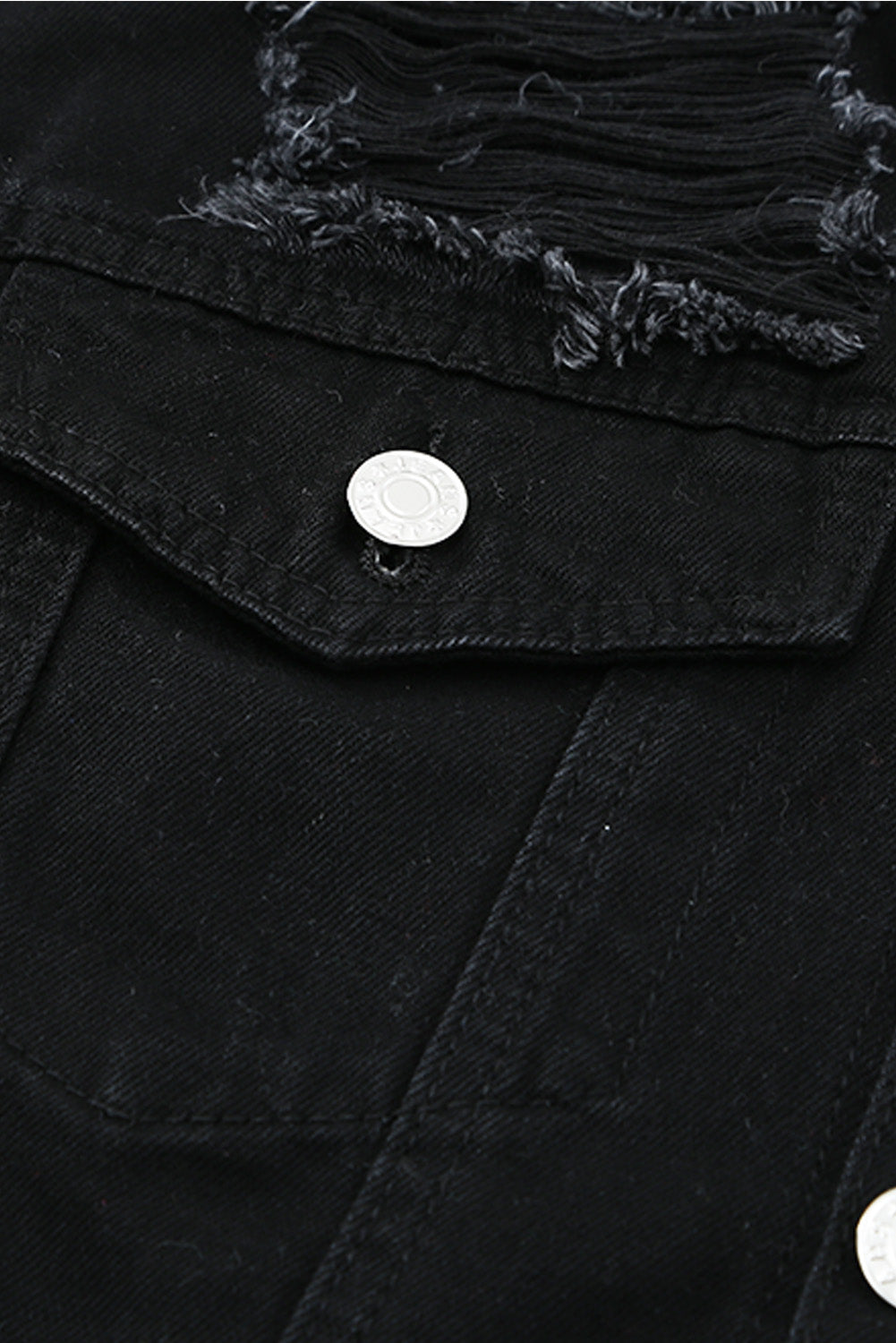 Distressed Button-Up Denim Jacket with Pockets OniTakai