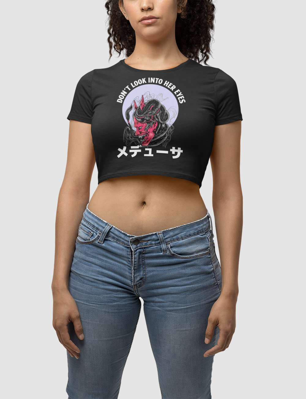 Don't Look Into Her Eyes | Women's Fitted Crop Top T-Shirt OniTakai