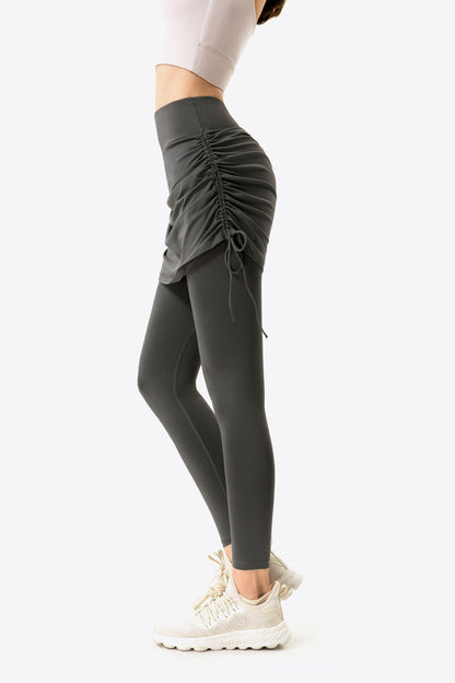 Drawstring Ruched Faux Layered Yoga Leggings OniTakai