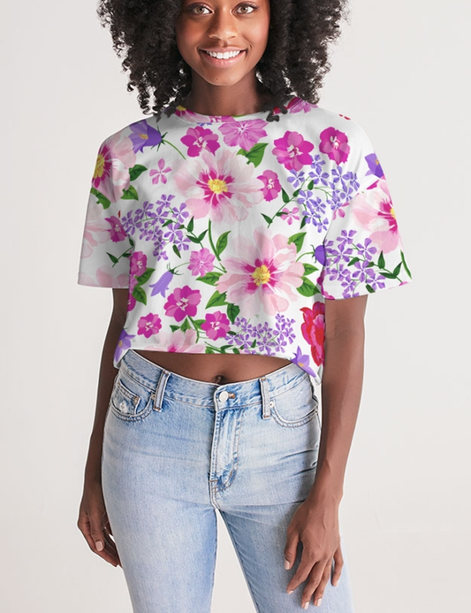 Elegant Floral Print | Women's Oversized Crop Top T-Shirt OniTakai