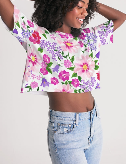Elegant Floral Print | Women's Oversized Crop Top T-Shirt OniTakai