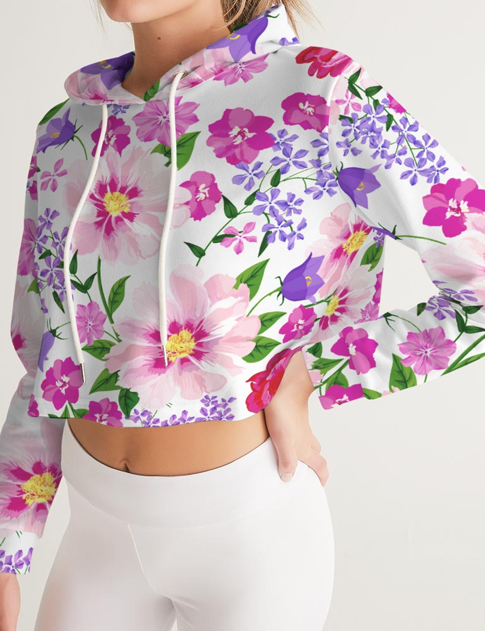 Elegant Floral Print | Women's Premium Cropped Hoodie OniTakai