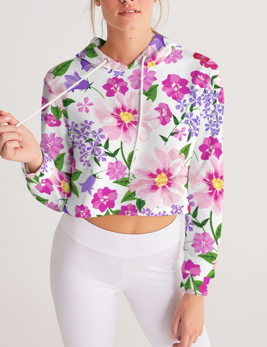 Elegant Floral Print | Women's Premium Cropped Hoodie OniTakai